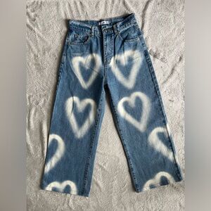 Adika Heart Print Jeans Blue High Waist Straight Leg Size S